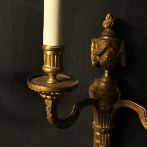 FRENCH PAIR OF BRONZE ANTIQUE WALL LIGHTS - ADDITIONAL PHOTO 5