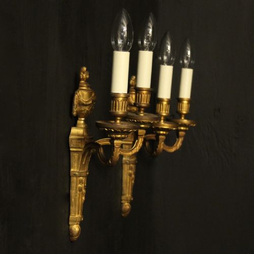 FRENCH PAIR OF BRONZE ANTIQUE WALL LIGHTS - ADDITIONAL PHOTO 9