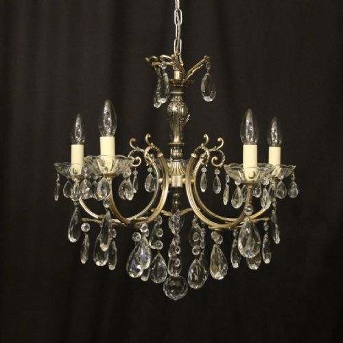 italian 5 light silver gilded chandelier - CATEGORY: ANTIQUE LIGHTING - DATED 1930