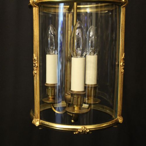 FRENCH GILDED TRIPLE LIGHT ANTIQUE LANTERN - ADDITIONAL PHOTO 1