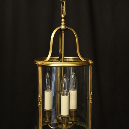 FRENCH GILDED TRIPLE LIGHT ANTIQUE LANTERN - ADDITIONAL PHOTO 3