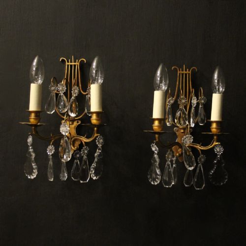 french pair of gilded twin arm wall lights - CATEGORY: ANTIQUE LIGHTING - DATED 1920