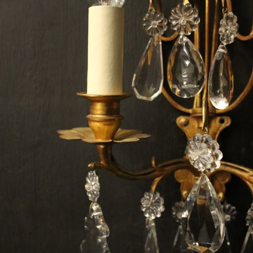 FRENCH PAIR OF GILDED TWIN ARM WALL LIGHTS - ADDITIONAL PHOTO 3