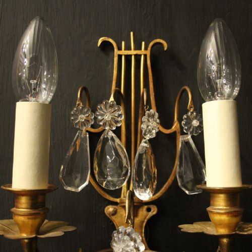 FRENCH PAIR OF GILDED TWIN ARM WALL LIGHTS - ADDITIONAL PHOTO 6