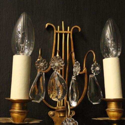 FRENCH PAIR OF GILDED TWIN ARM WALL LIGHTS - ADDITIONAL PHOTO 8