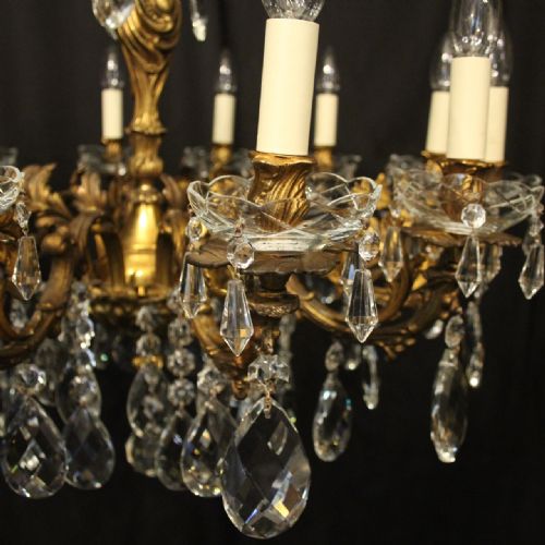 FRENCH 12 LIGHT GILDED BRONZE ANTIQUE CHANDELIER - ADDITIONAL PHOTO 5