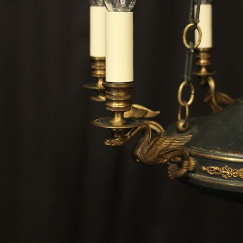 FRENCH GILDED BRASS EMPIRE 6 LIGHT ANTIQUE CHANDELIER - ADDITIONAL PHOTO 1