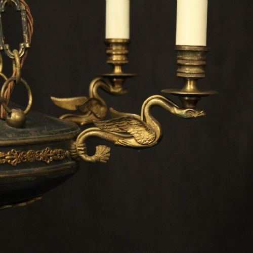 FRENCH GILDED BRASS EMPIRE 6 LIGHT ANTIQUE CHANDELIER - ADDITIONAL PHOTO 2
