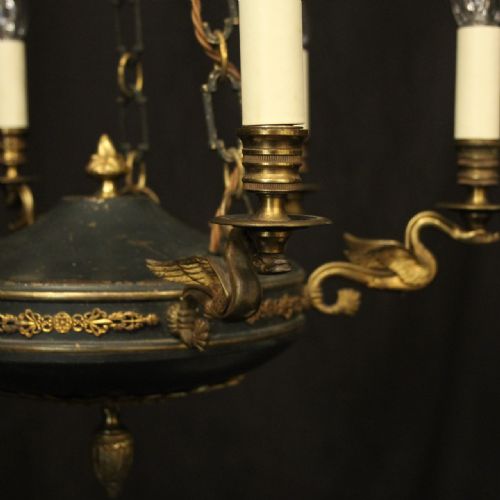 FRENCH GILDED BRASS EMPIRE 6 LIGHT ANTIQUE CHANDELIER - ADDITIONAL PHOTO 3