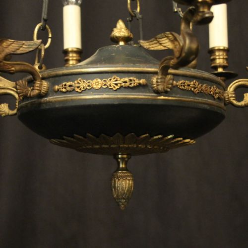 FRENCH GILDED BRASS EMPIRE 6 LIGHT ANTIQUE CHANDELIER - ADDITIONAL PHOTO 4
