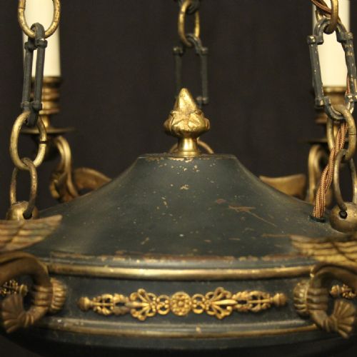 FRENCH GILDED BRASS EMPIRE 6 LIGHT ANTIQUE CHANDELIER - ADDITIONAL PHOTO 5