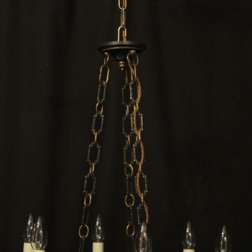 FRENCH GILDED BRASS EMPIRE 6 LIGHT ANTIQUE CHANDELIER - ADDITIONAL PHOTO 6