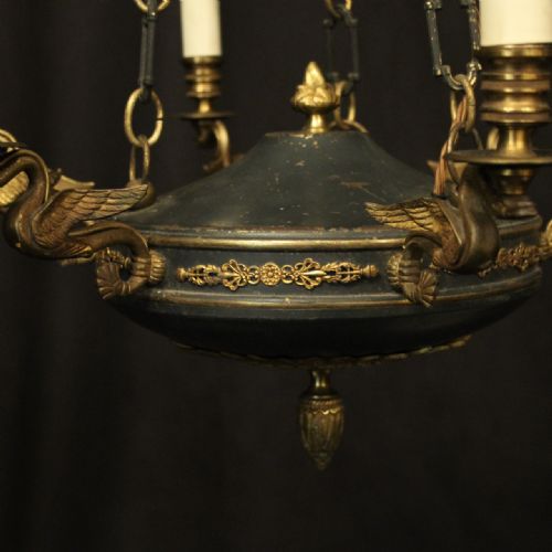FRENCH GILDED BRASS EMPIRE 6 LIGHT ANTIQUE CHANDELIER - ADDITIONAL PHOTO 7