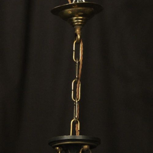 FRENCH GILDED BRASS EMPIRE 6 LIGHT ANTIQUE CHANDELIER - ADDITIONAL PHOTO 9