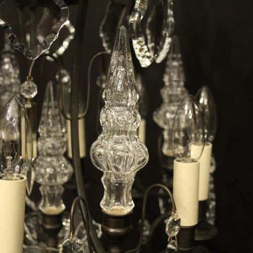 FRENCH BRONZE CRYSTAL 8 LIGHT CAGE CHANDELIER - ADDITIONAL PHOTO 2