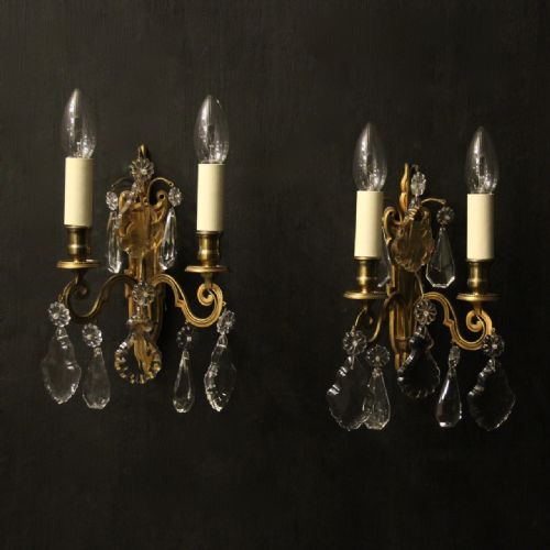 french pair of gilded twin arm wall lights - CATEGORY: ANTIQUE LIGHTING - DATED 1930