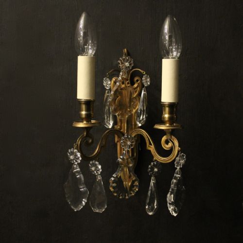 FRENCH PAIR OF GILDED TWIN ARM WALL LIGHTS - ADDITIONAL PHOTO 1