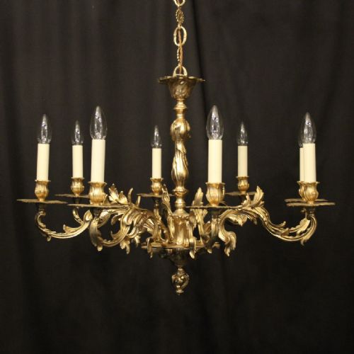 french gilded brass 8 light chandelier - CATEGORY: ANTIQUE LIGHTING - DATED 1930