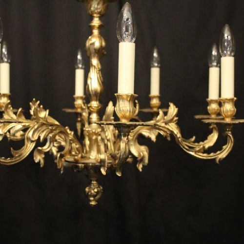 FRENCH GILDED BRASS 8 LIGHT CHANDELIER - ADDITIONAL PHOTO 2
