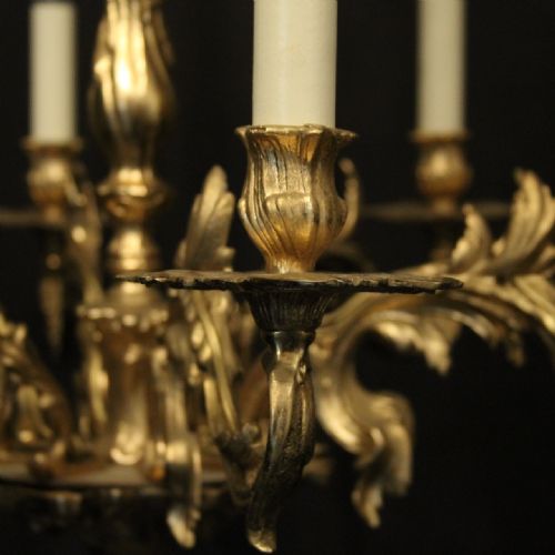 FRENCH GILDED BRASS 8 LIGHT CHANDELIER - ADDITIONAL PHOTO 3