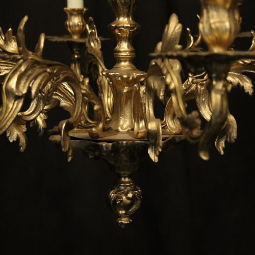 FRENCH GILDED BRASS 8 LIGHT CHANDELIER - ADDITIONAL PHOTO 4
