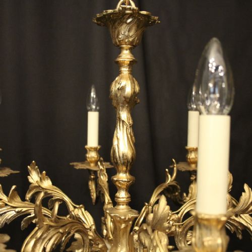 FRENCH GILDED BRASS 8 LIGHT CHANDELIER - ADDITIONAL PHOTO 5