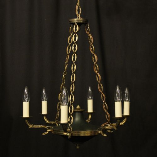 french gilded brass empire 6 light chandelier - CATEGORY: ANTIQUE LIGHTING - DATED 1910