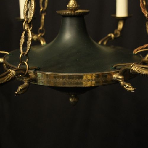 FRENCH GILDED BRASS EMPIRE 6 LIGHT CHANDELIER - ADDITIONAL PHOTO 5