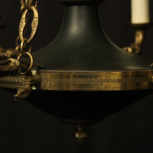 FRENCH GILDED BRASS EMPIRE 6 LIGHT CHANDELIER - ADDITIONAL PHOTO 6