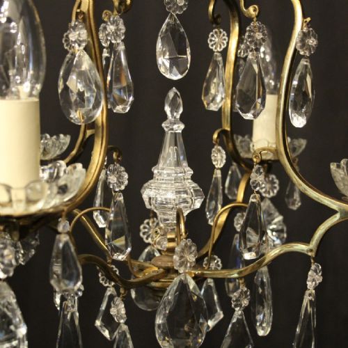 FRENCH GILDED 4 LIGHT CAGE ANTIQUE CHANDELIER - ADDITIONAL PHOTO 4
