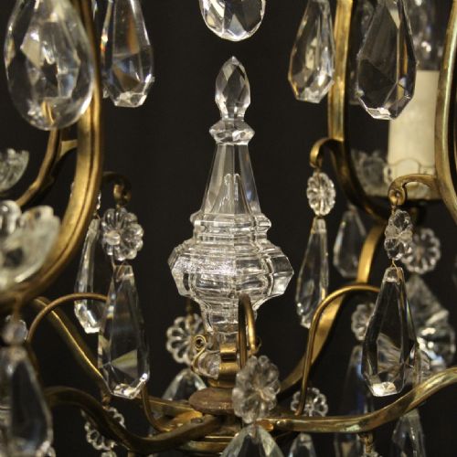 FRENCH GILDED 4 LIGHT CAGE ANTIQUE CHANDELIER - ADDITIONAL PHOTO 5