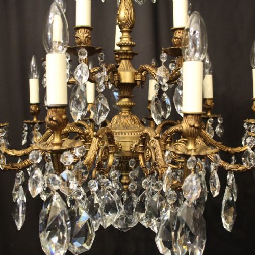 ITALIAN GILDED 15 LIGHT DOUBLE TIERED ANTIQUE CHANDELIER - ADDITIONAL PHOTO 4
