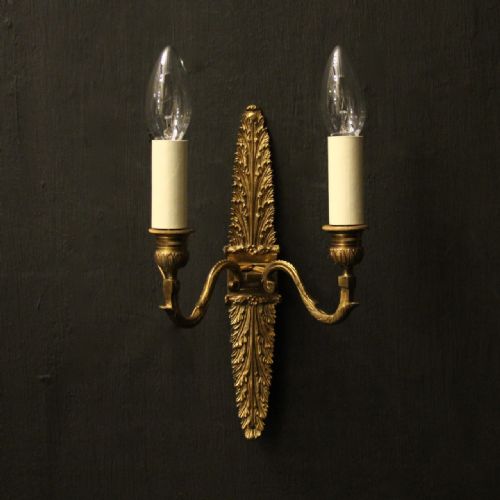 FRENCH PAIR OF GILDED BRONZE ANTIQUE WALL SCONCES - ADDITIONAL PHOTO 1