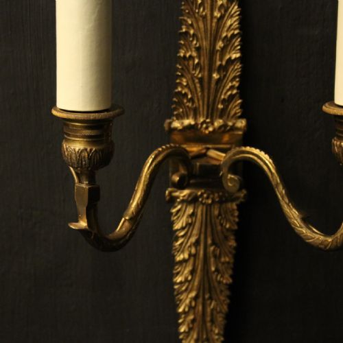 FRENCH PAIR OF GILDED BRONZE ANTIQUE WALL SCONCES - ADDITIONAL PHOTO 2