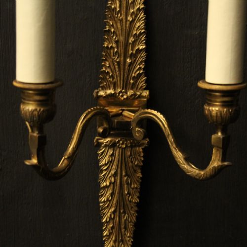 FRENCH PAIR OF GILDED BRONZE ANTIQUE WALL SCONCES - ADDITIONAL PHOTO 3