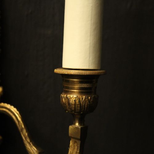 FRENCH PAIR OF GILDED BRONZE ANTIQUE WALL SCONCES - ADDITIONAL PHOTO 5
