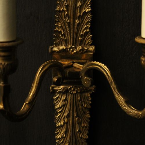 FRENCH PAIR OF GILDED BRONZE ANTIQUE WALL SCONCES - ADDITIONAL PHOTO 6