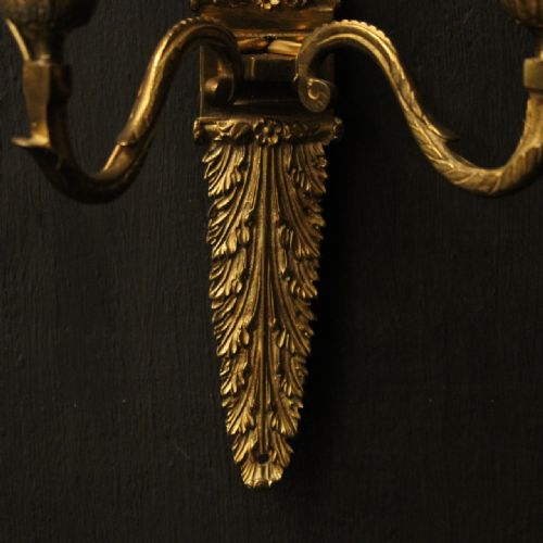 FRENCH PAIR OF GILDED BRONZE ANTIQUE WALL SCONCES - ADDITIONAL PHOTO 7