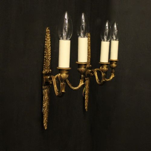 FRENCH PAIR OF GILDED BRONZE ANTIQUE WALL SCONCES - ADDITIONAL PHOTO 8