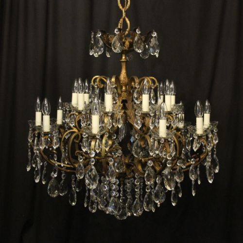 italian gilded bronze crystal 21 light antique chandelier - CATEGORY: ANTIQUE LIGHTING - DATED 1920