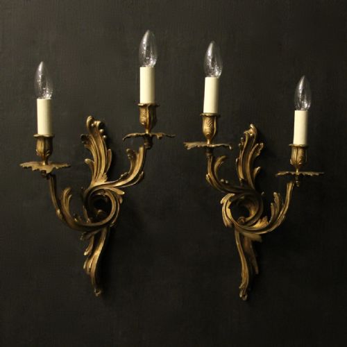 french pair of bronze antique wall sconces - CATEGORY: ANTIQUE LIGHTING - DATED 1900