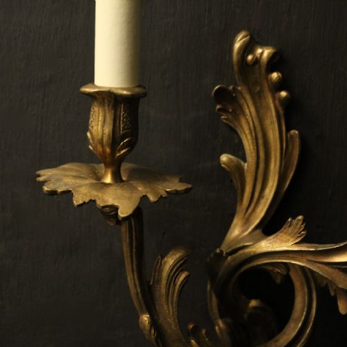 FRENCH PAIR OF BRONZE ANTIQUE WALL SCONCES - ADDITIONAL PHOTO 2
