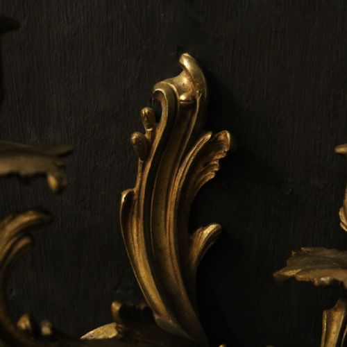 FRENCH PAIR OF BRONZE ANTIQUE WALL SCONCES - ADDITIONAL PHOTO 7