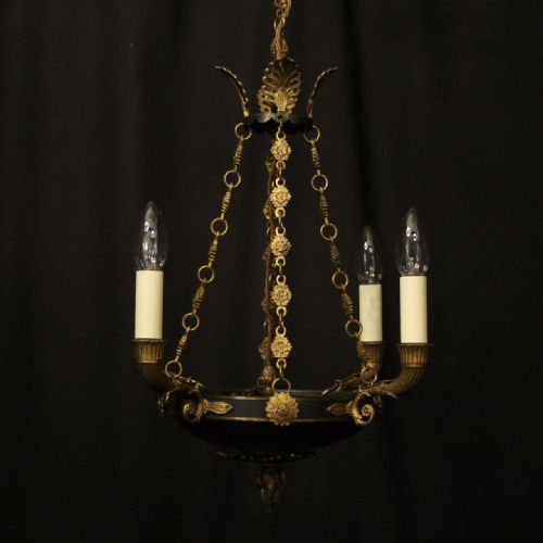 french gilded bronze empire 4 light antique chandelier - CATEGORY: ANTIQUE LIGHTING - DATED 19TH CENTURY