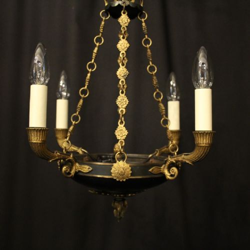 FRENCH GILDED BRONZE EMPIRE 4 LIGHT ANTIQUE CHANDELIER - ADDITIONAL PHOTO 1