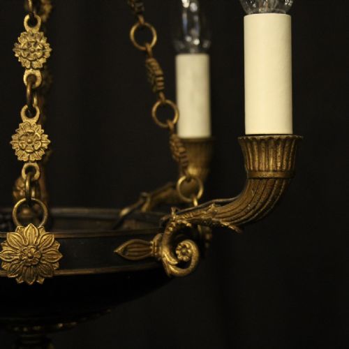 FRENCH GILDED BRONZE EMPIRE 4 LIGHT ANTIQUE CHANDELIER - ADDITIONAL PHOTO 2