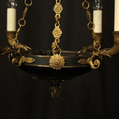 FRENCH GILDED BRONZE EMPIRE 4 LIGHT ANTIQUE CHANDELIER - ADDITIONAL PHOTO 3