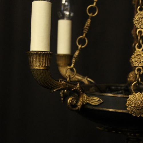 FRENCH GILDED BRONZE EMPIRE 4 LIGHT ANTIQUE CHANDELIER - ADDITIONAL PHOTO 4