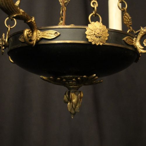 FRENCH GILDED BRONZE EMPIRE 4 LIGHT ANTIQUE CHANDELIER - ADDITIONAL PHOTO 5