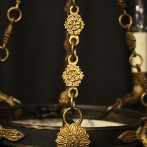 FRENCH GILDED BRONZE EMPIRE 4 LIGHT ANTIQUE CHANDELIER - ADDITIONAL PHOTO 6